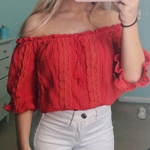 coral off the shoulder top